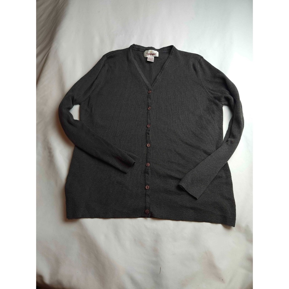 Vintage Worthington Cardigan Sweater Womens XL Dark Gray Knit V-Neck Button Up